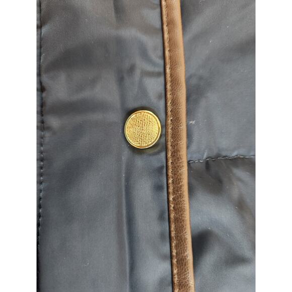 Cole Haan signature down feather puffer coat sz XL faux fur zip front navy brown - Picture 8 of 16